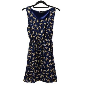 Fuchhi Dress, Size Junior Large, Cheetah Safari Print, Gold Navy Blue Sleeveless